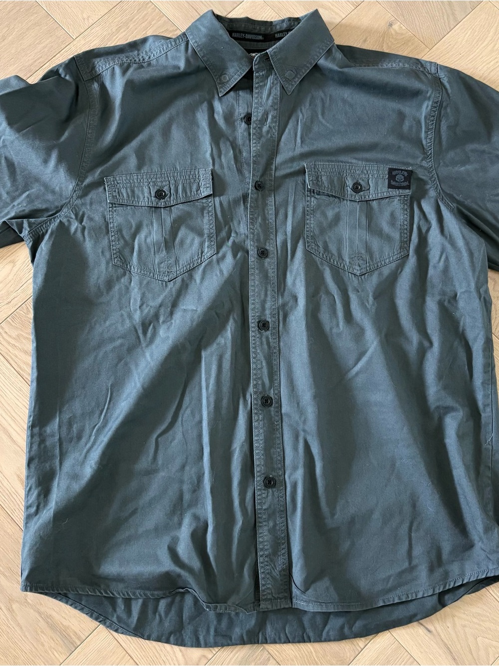 Harley-Davidson Shirt Mens XL Button-Up Short Sleeve Skull Wings Motorcycle - Picture 2 of 5